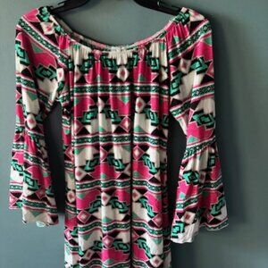 2B Together Made in LA Womens A line Bell Sleeve Pink Green White Design 3/4 S